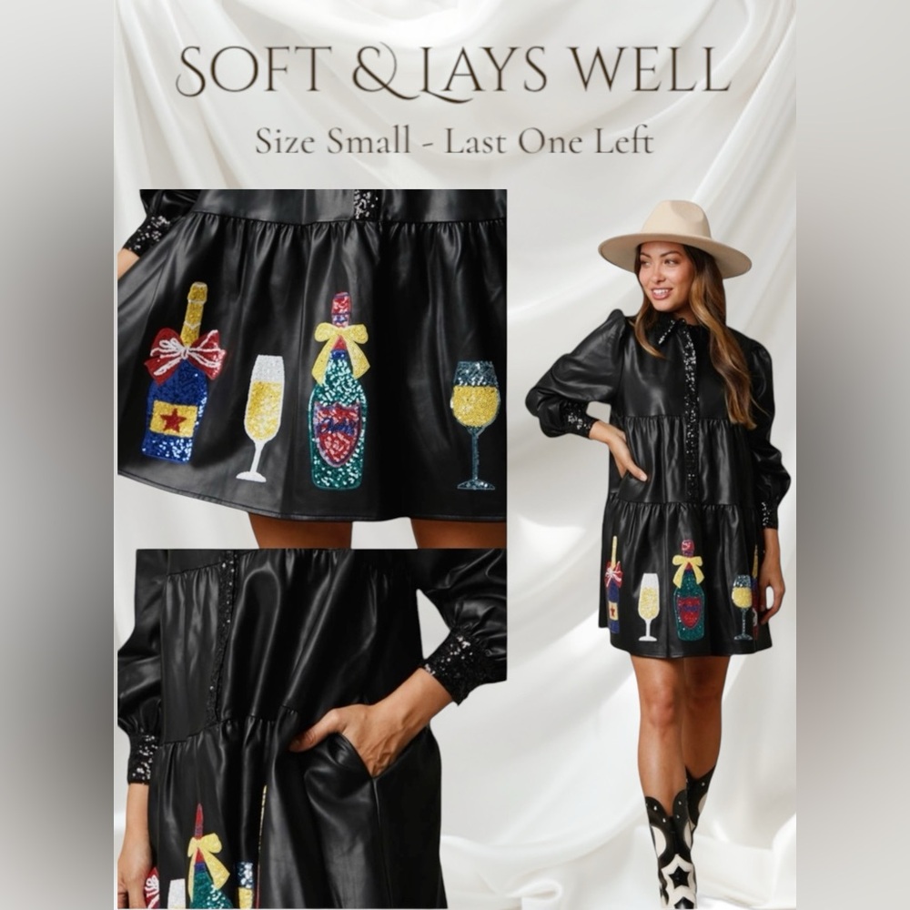 Sequin FESTIVE HOLIDAY New Years Eve Champagne Bottles Dress NWT Size SMALL